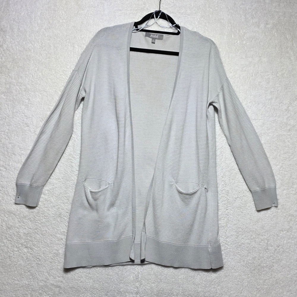 Marled Reunited Clothing Women's Grey Ribbed 100% Cotton Open Front Cardigan M